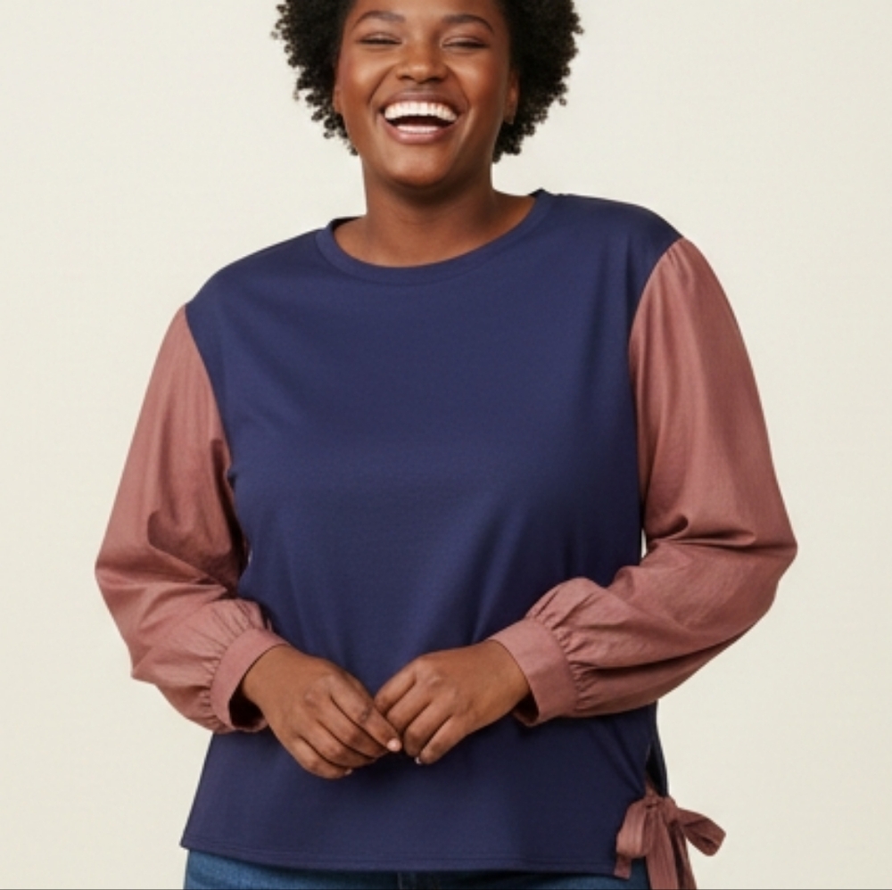 LYS Plus Size Navy & Rust Top with Tie Accents
